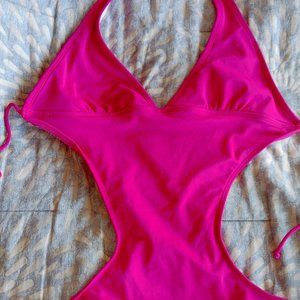 Hot Pink Backless 1-Piece Bikini with Open Sides